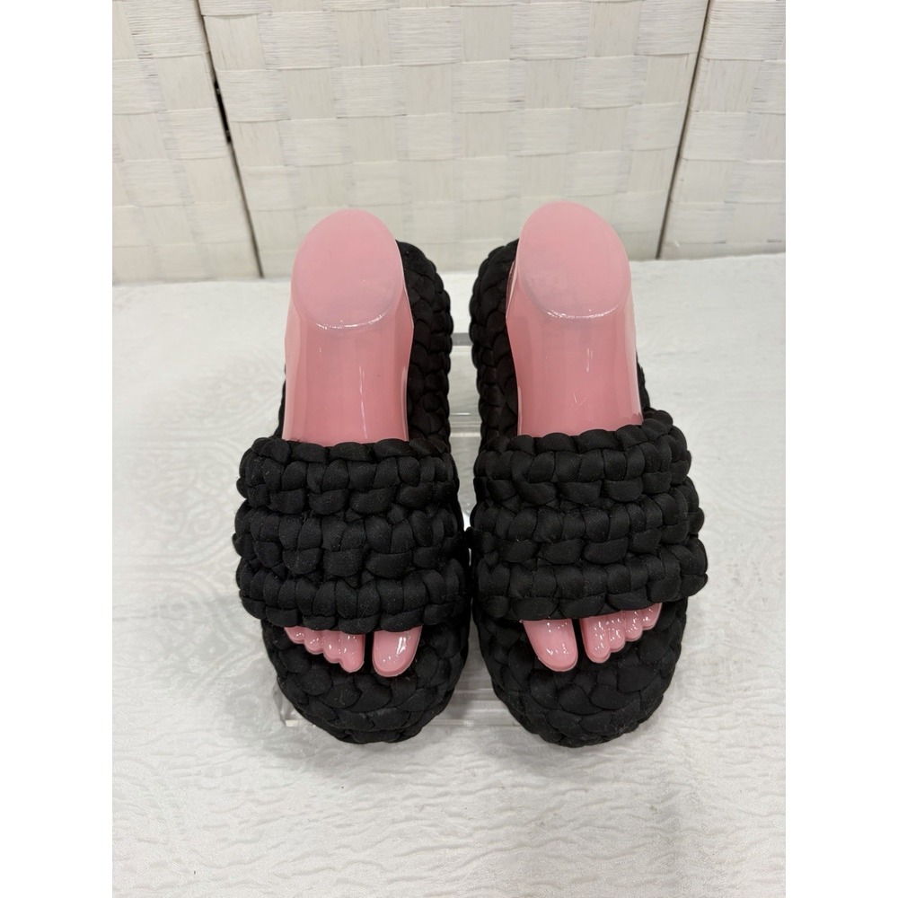 Bimba y Lola black braided slide sandals chunky woven straps